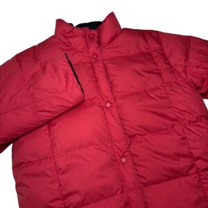 Lands End Womens Small Reversible Down Puffer Coat Full Snap Pink/Black